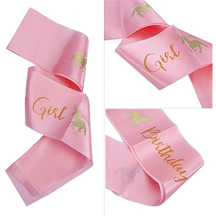 LOKIPA Unicorn Headband with Birthday Girl Sash for Kids Unicorn Birthday Party Supplies (Gold) - Image 3